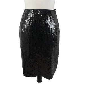INC International Concepts Skirt size 2 Pet Black Silk Sequins Knee Cocktail